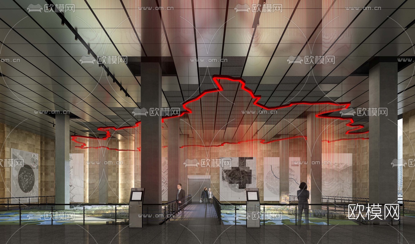 现代档案馆城市展厅免费3d模型下载（渲染图2）