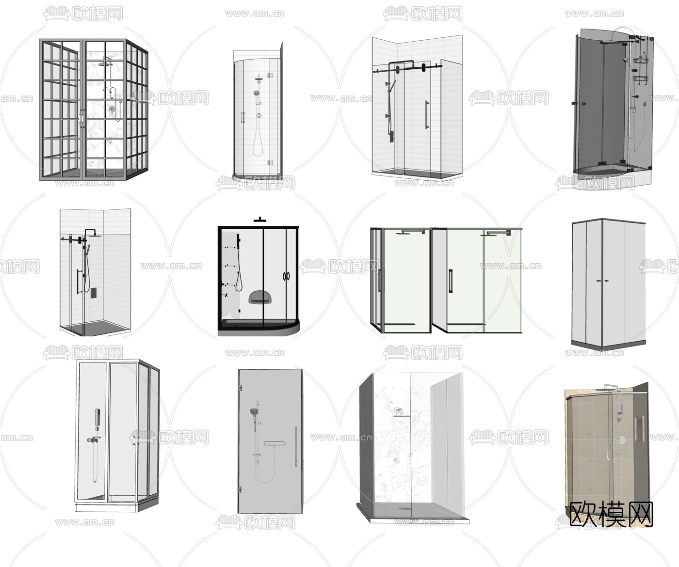 现代玻璃淋浴间su模型下载