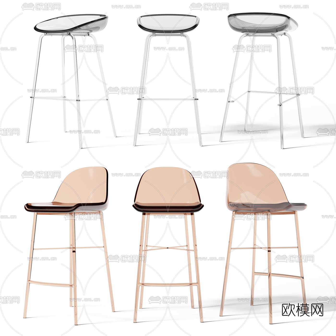 现代亚克力透明吧台椅3d模型
