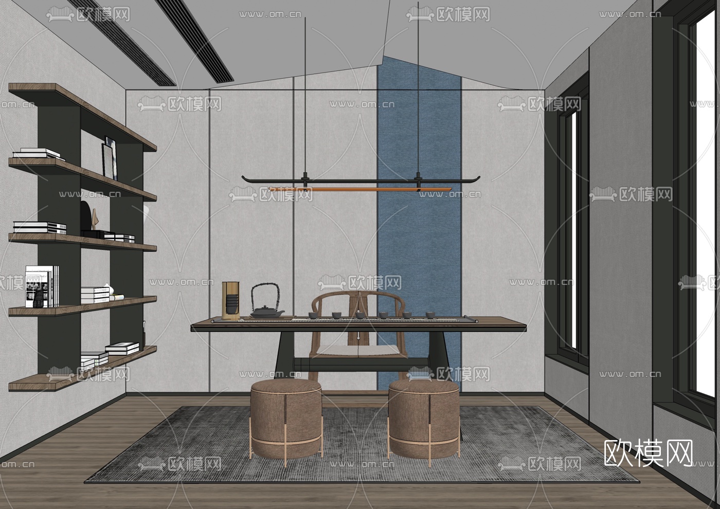 新中式书房su模型