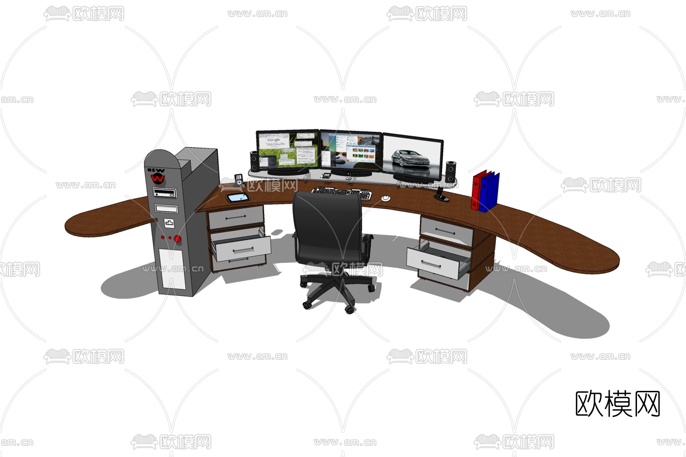 现代办公桌椅免费su模型下载