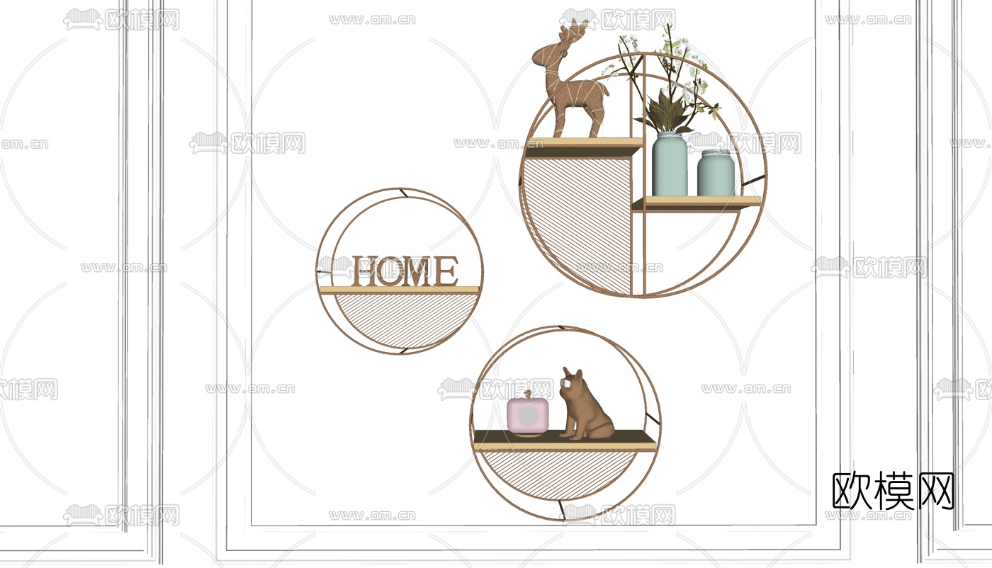 北欧金属动物墙饰su模型下载