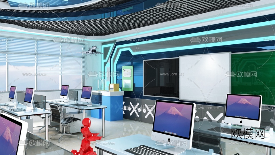 后现代学校电脑室3d模型下载(渲染图3)
