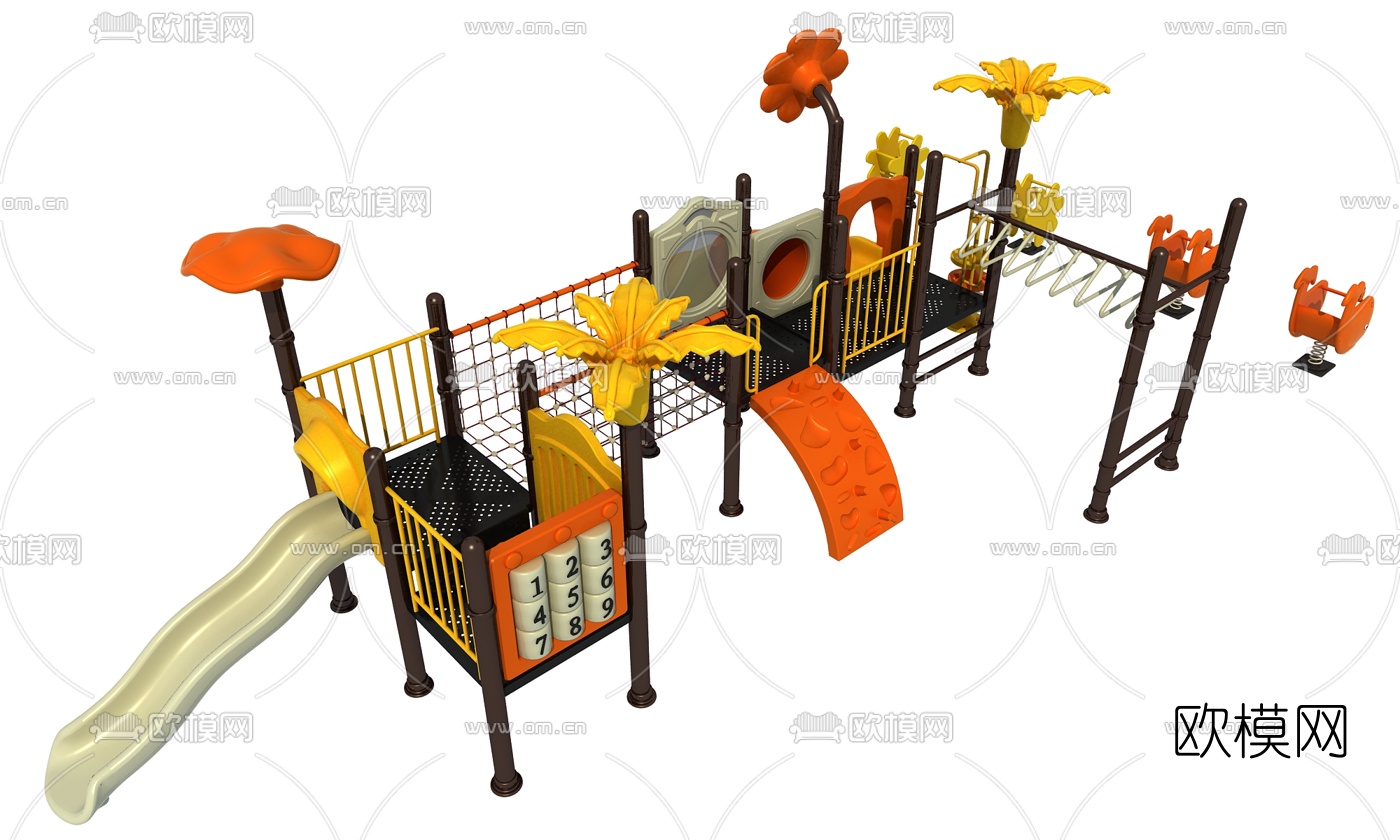 现代儿童滑梯木马3d模型下载（渲染图1）