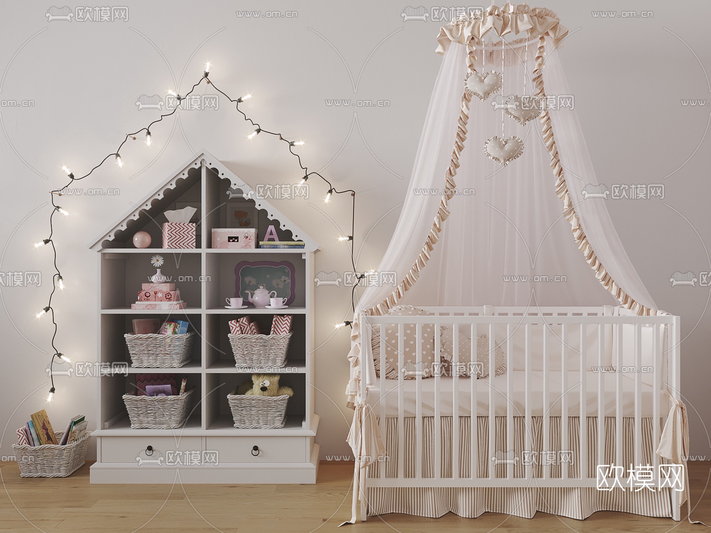 现代儿童床婴儿床3d模型下载