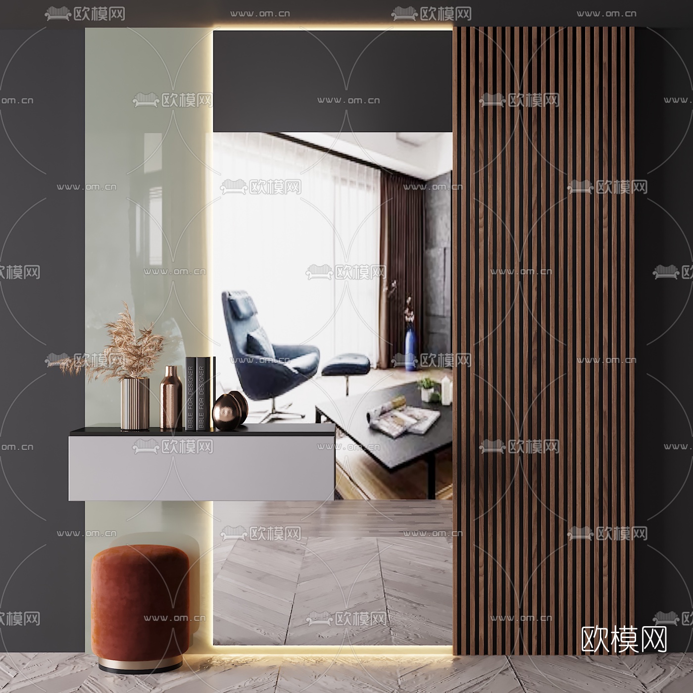 现代梳妆台镜子3d模型