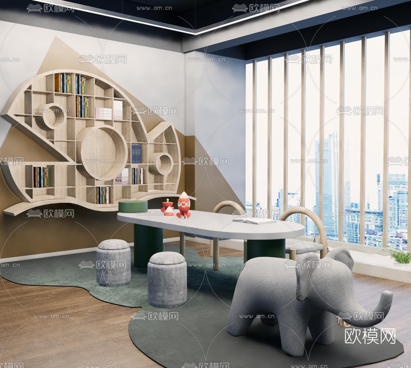 现代儿童娱乐区su模型下载（渲染图1）