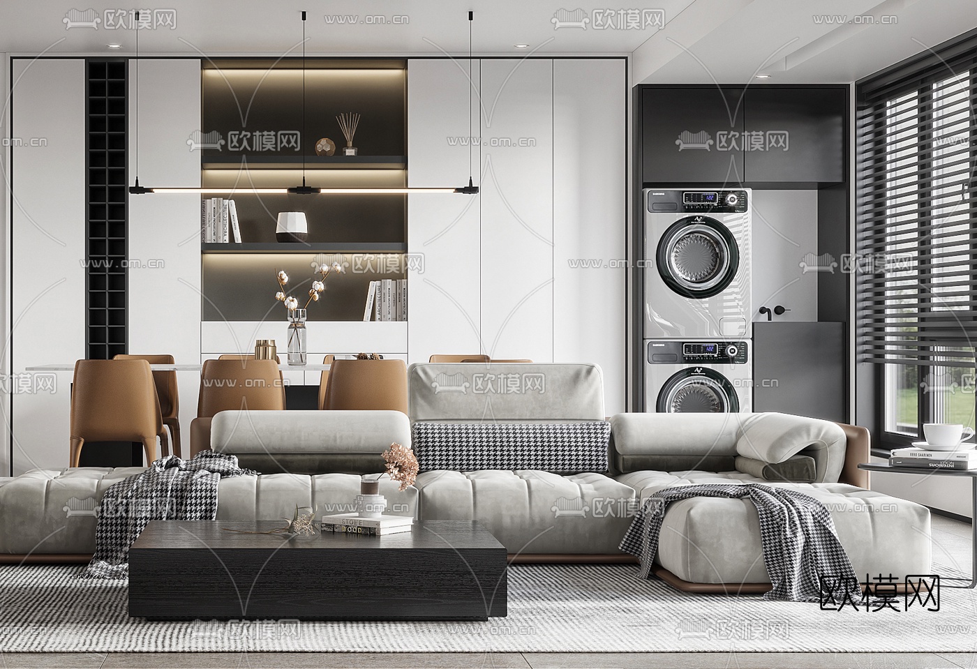 现代布艺转角沙发组合3d模型下载（渲染图2）