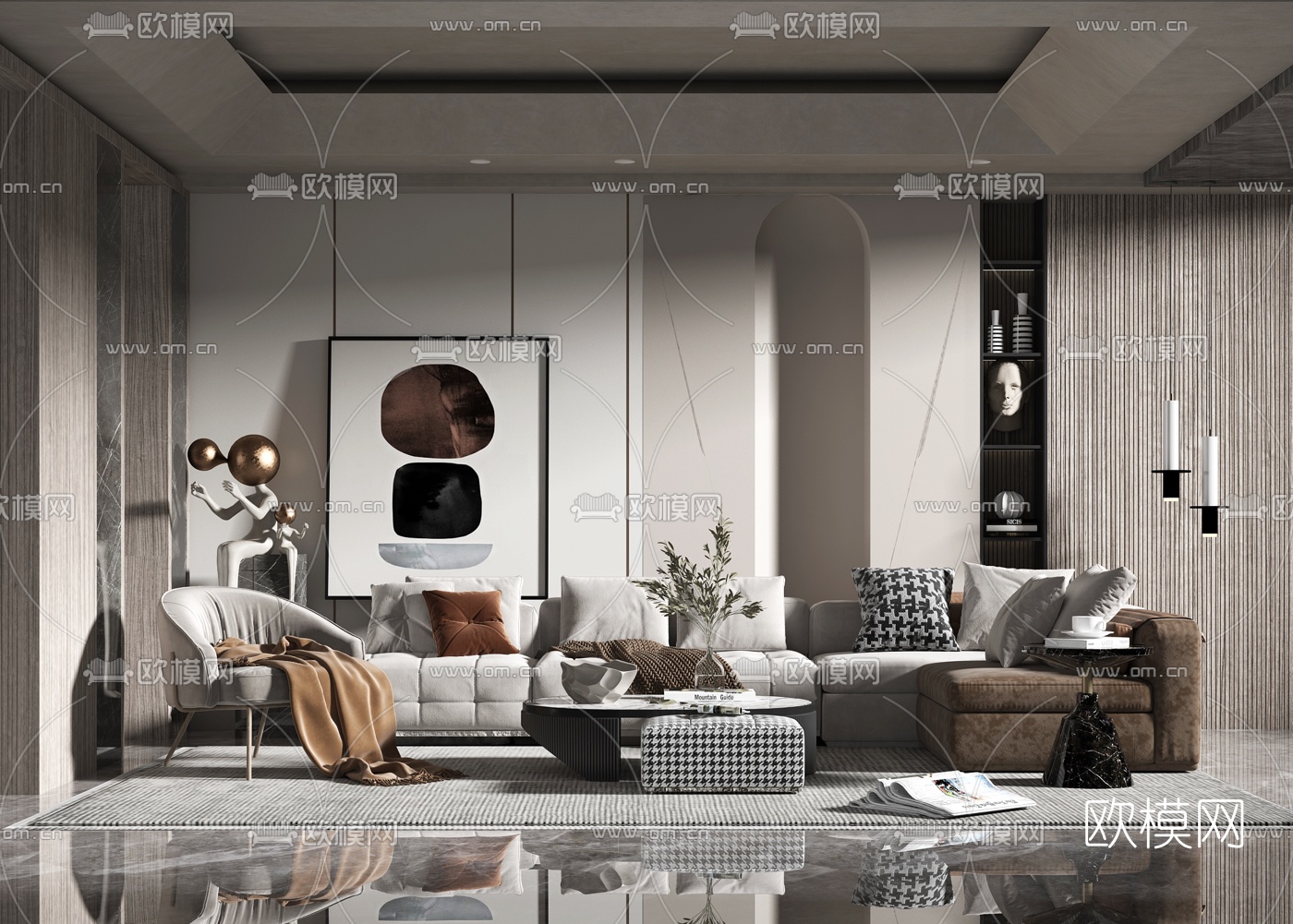现代布艺转角沙发组合3d模型-免费3dmax模型库-欧模网