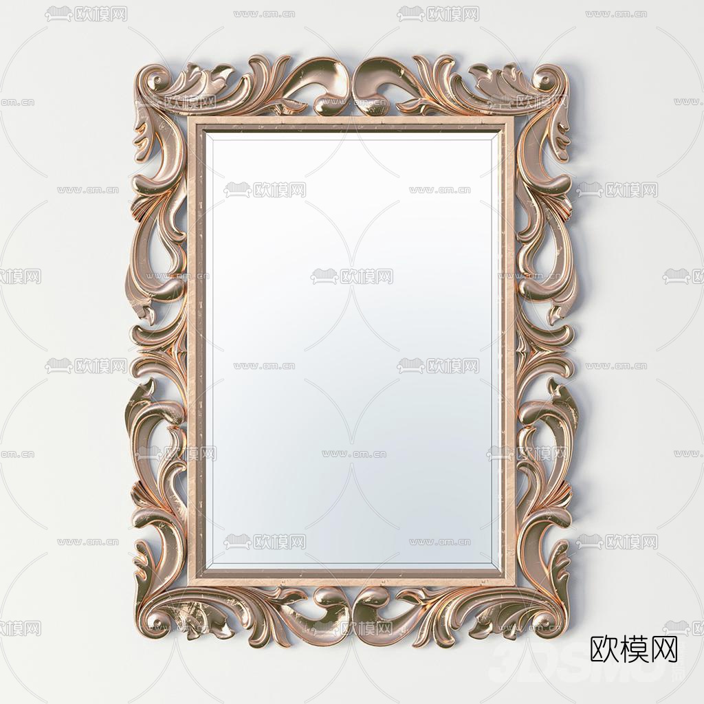 欧式方框雕花镜子3d模型