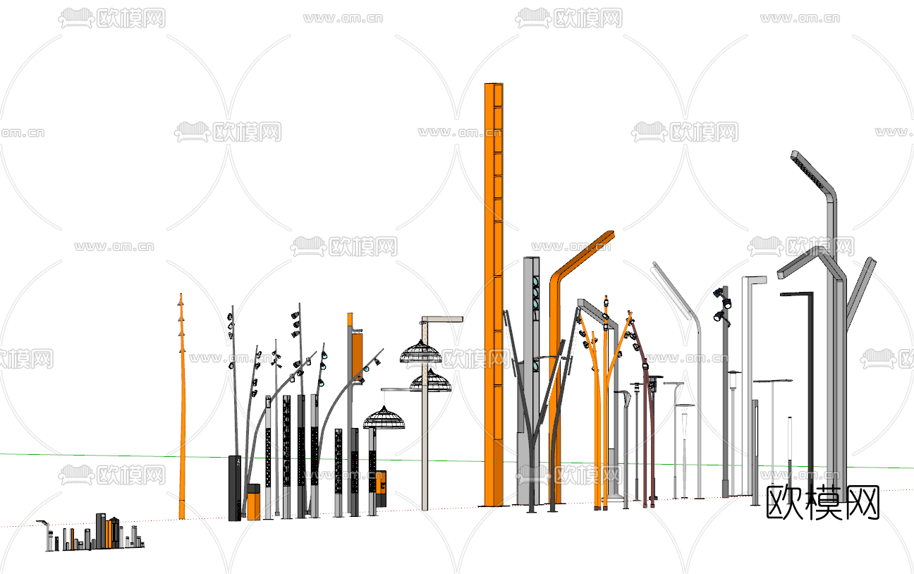 现代商业路灯su模型下载（渲染图2）