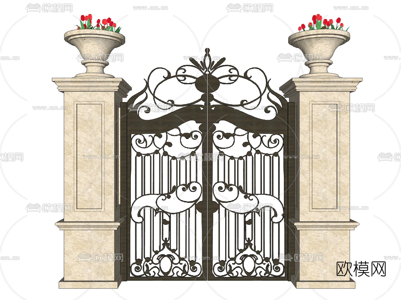 欧式园林庭院大门su模型下载