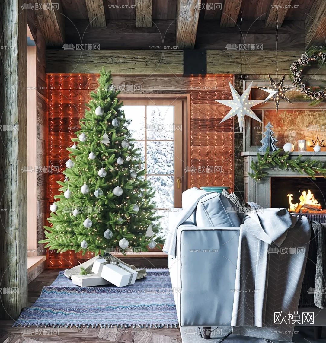 北欧布艺沙发组合3d模型下载（渲染图2）