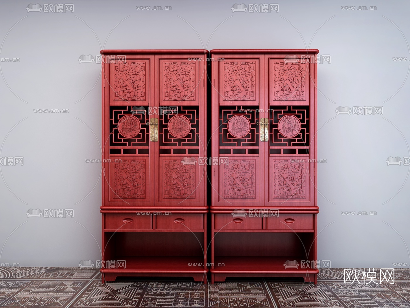 中式博古架书架3d模型