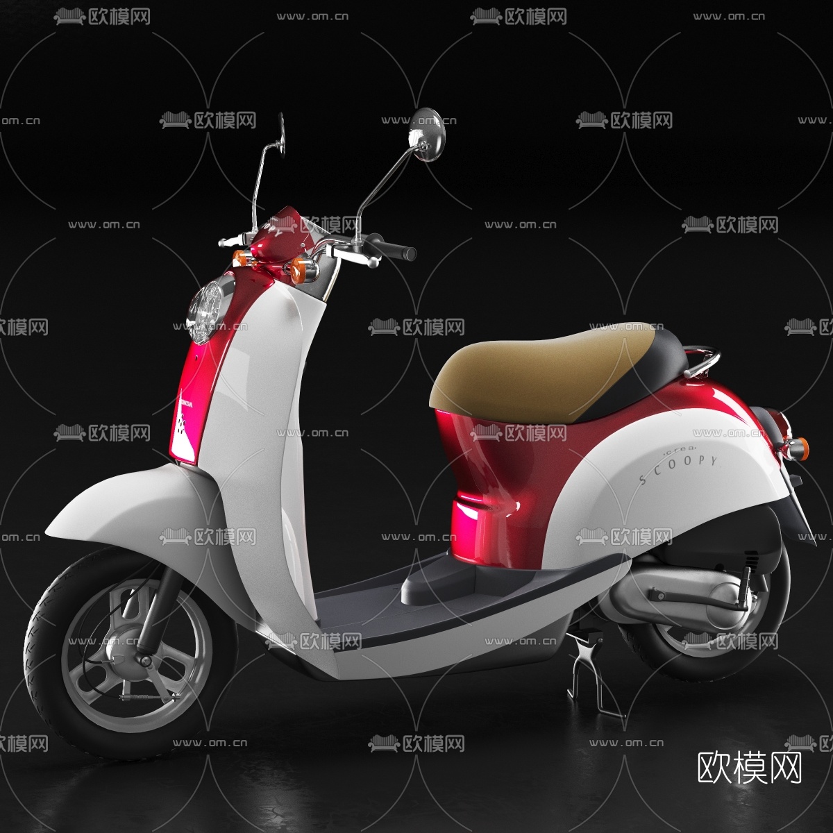 现代踏板车摩托车3d模型下载（渲染图1）