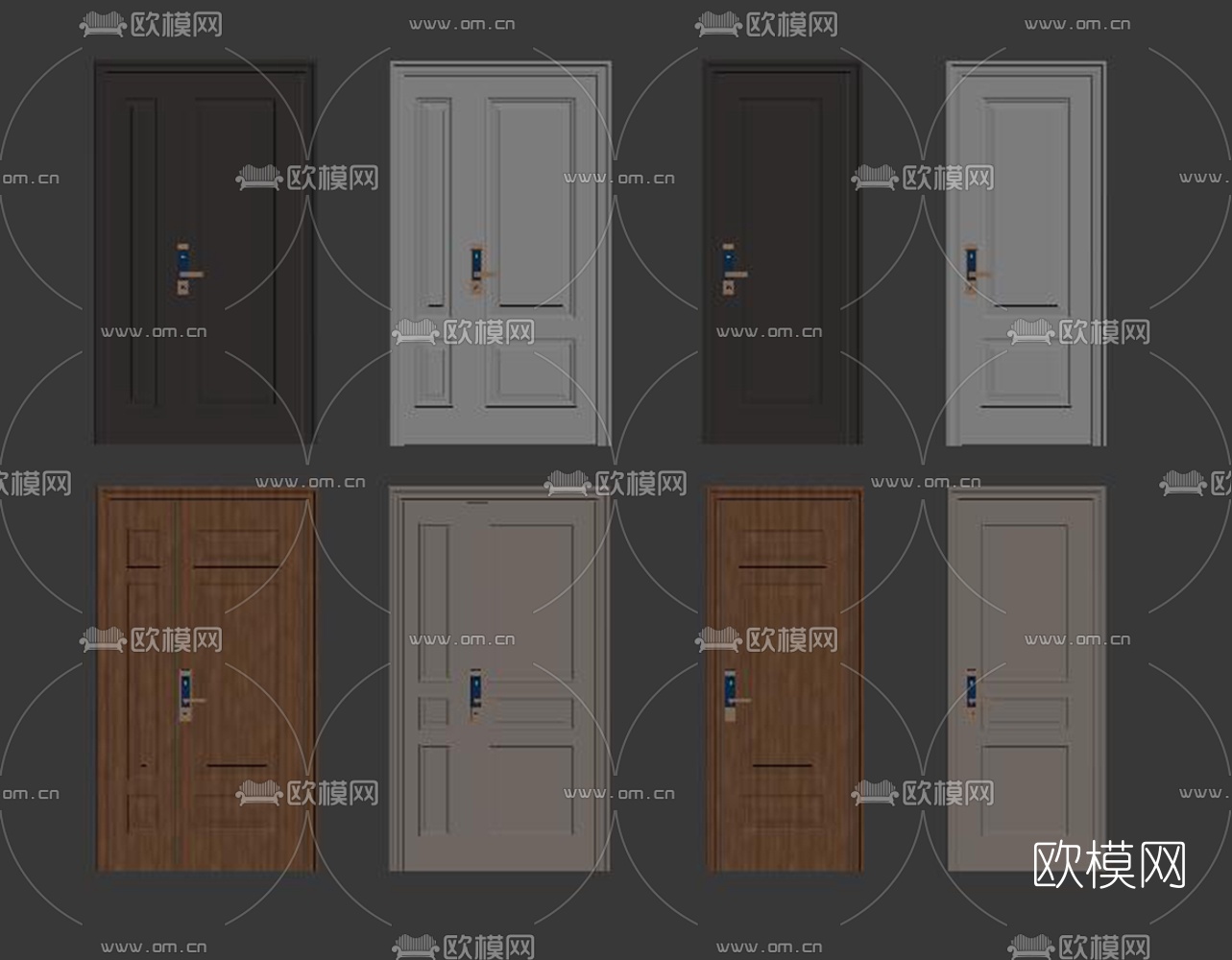 现代实木子母门su模型