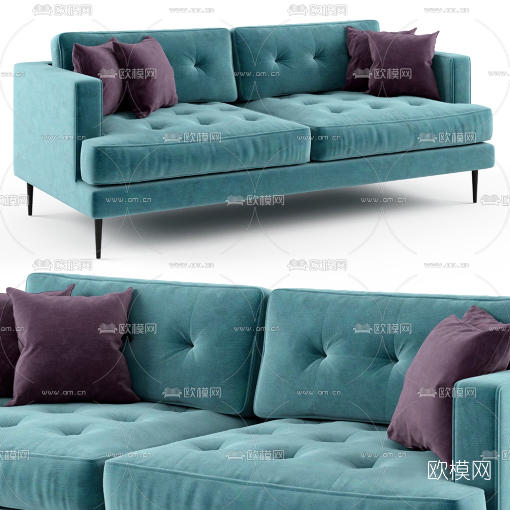 北欧布艺双人沙发3d模型下载（渲染图1）