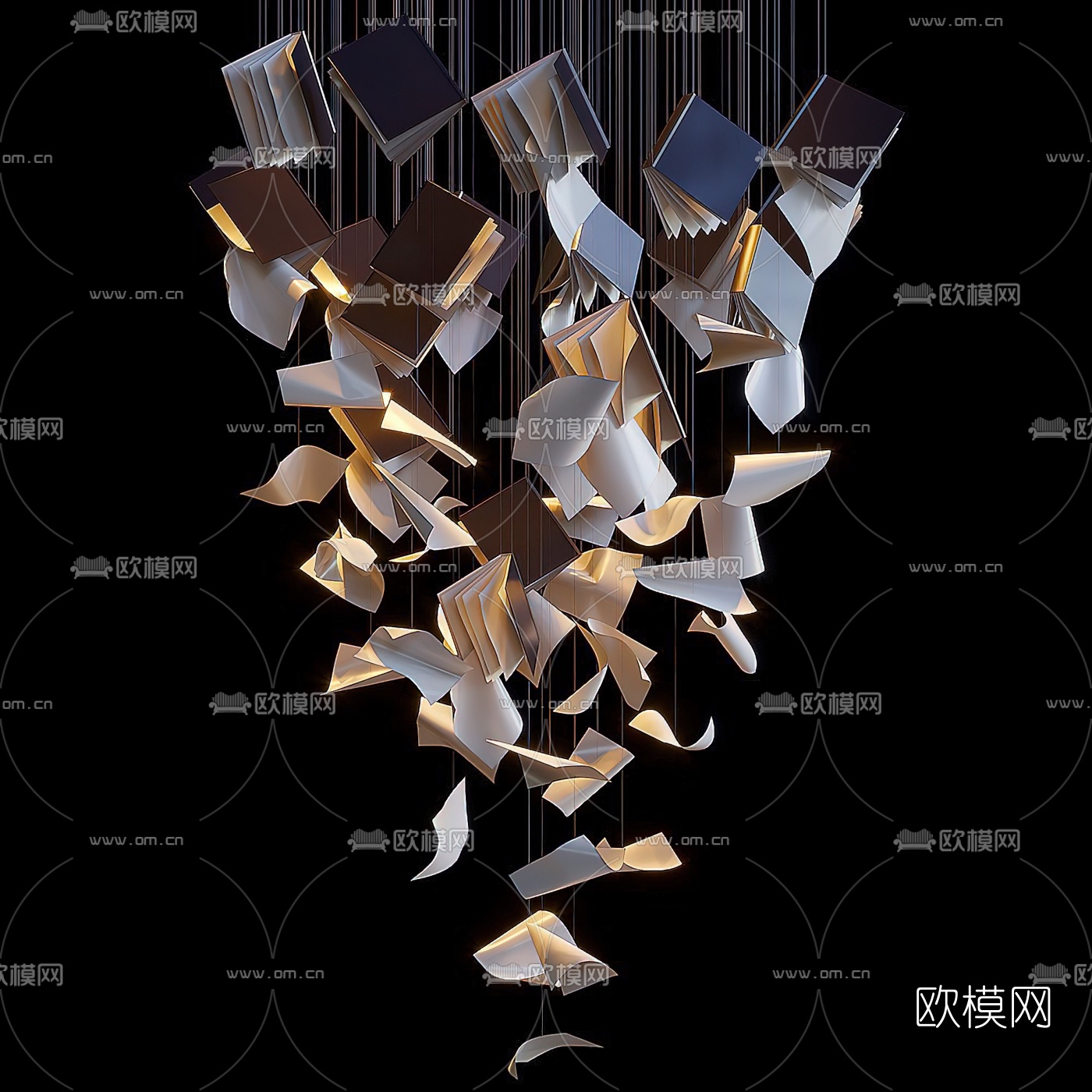 现代书本纸张装饰吊灯3d模型