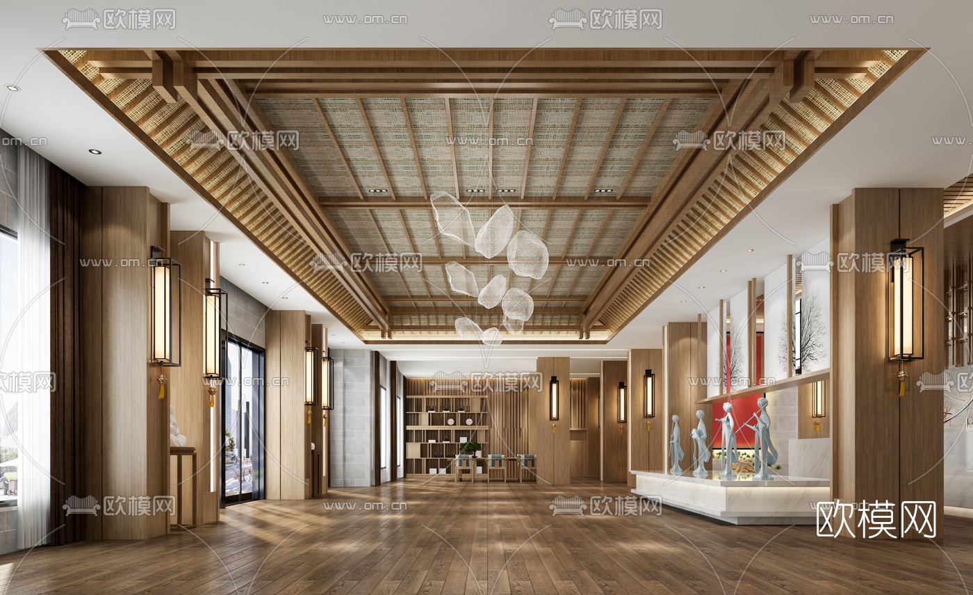 新中式酒店会所大堂3d模型