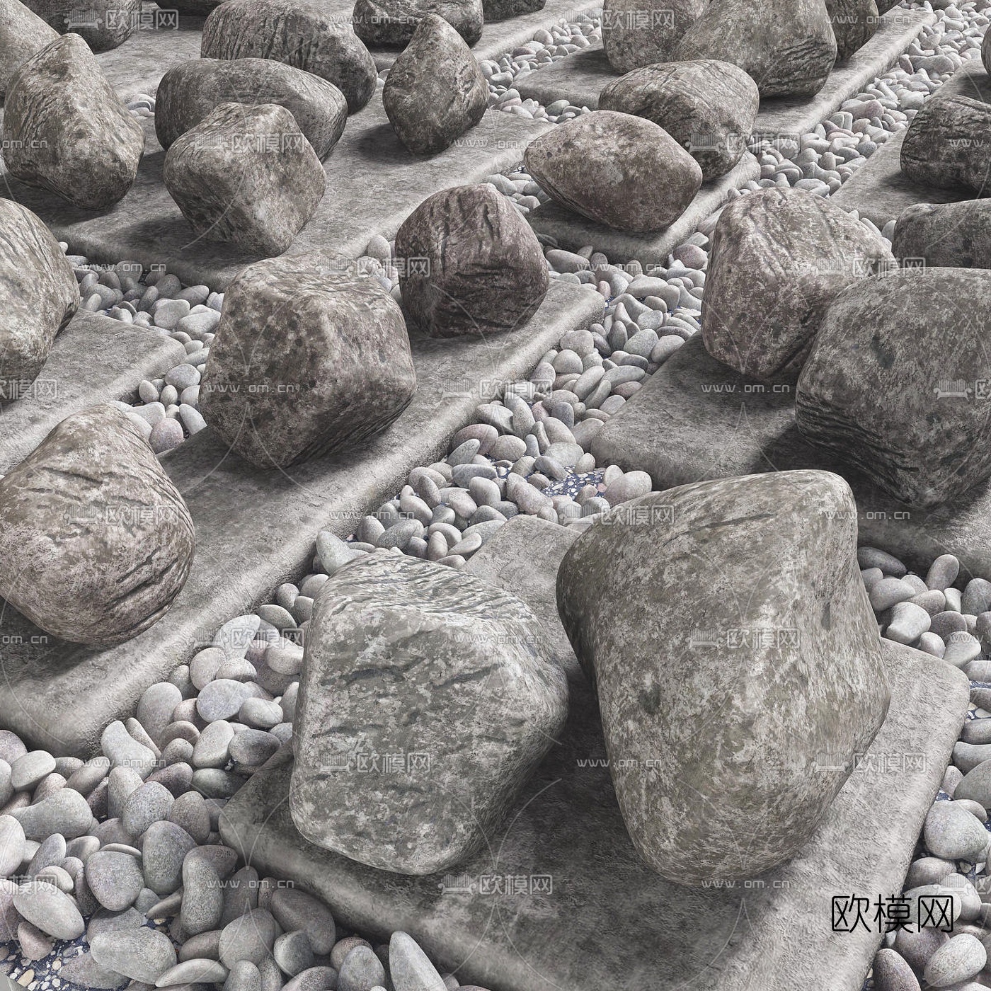 现代石头石块鹅卵石3d模型下载（渲染图4）