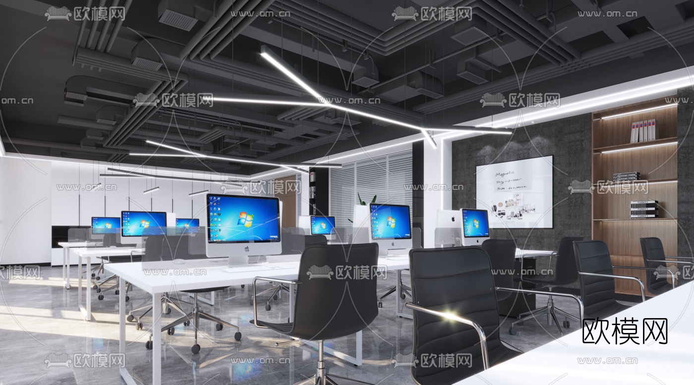 工业风简约敞开式办公区3d模型下载（渲染图4）