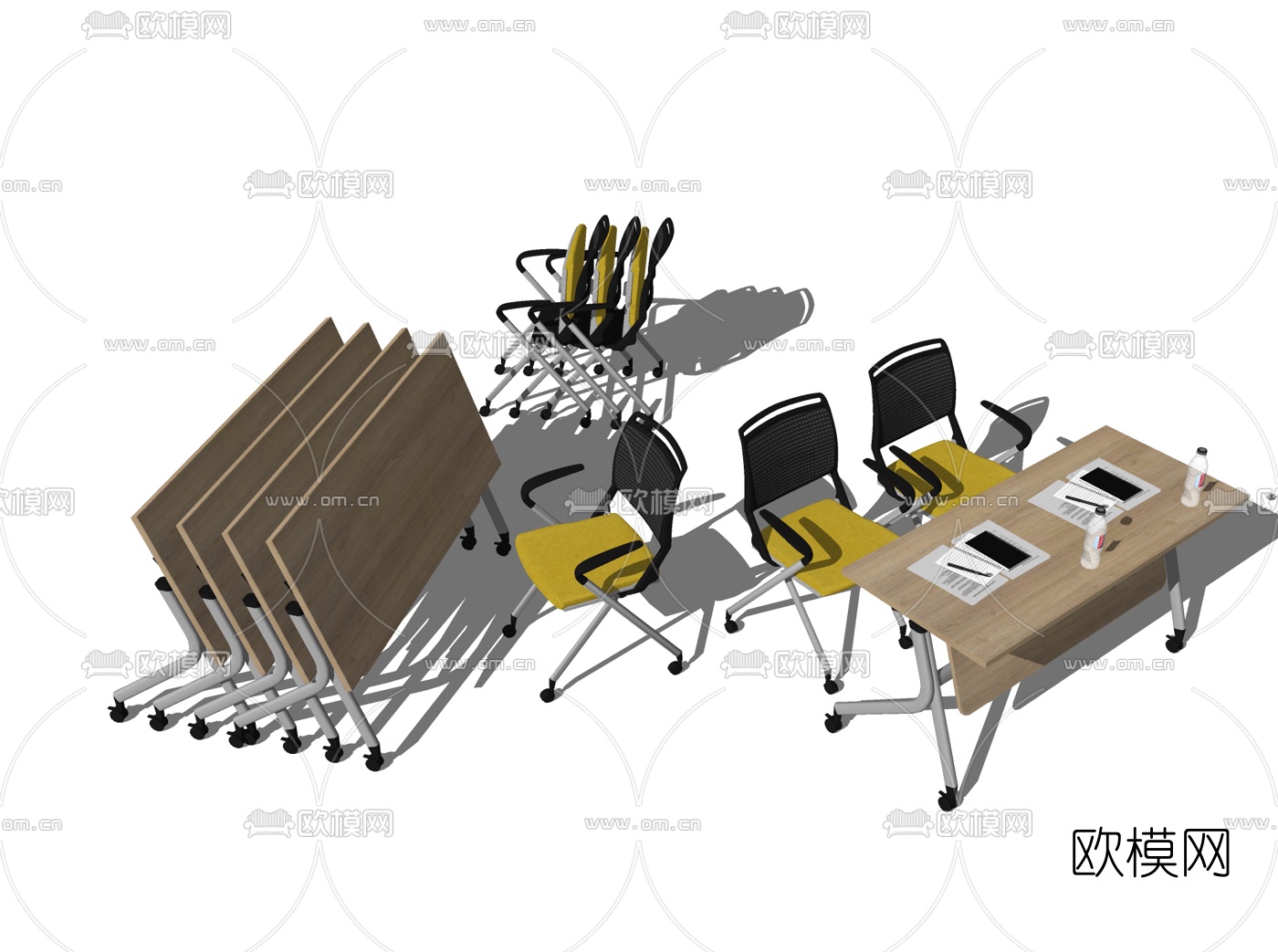 现代培训桌椅su模型下载（渲染图2）