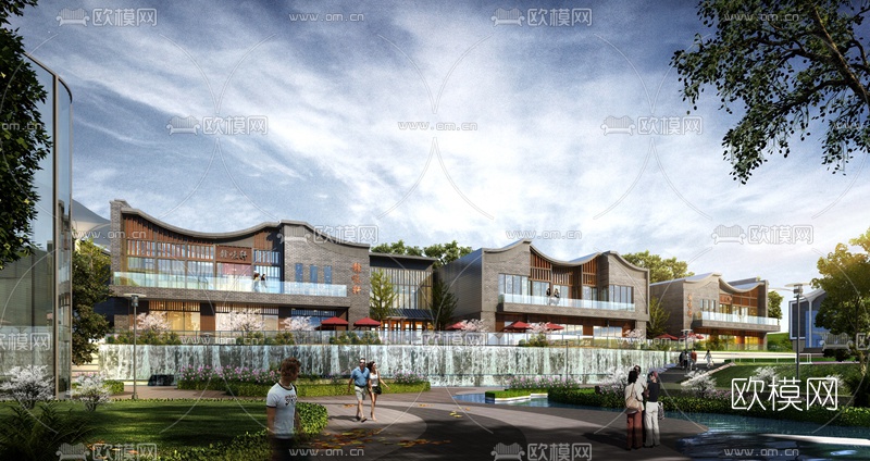 现代文化旅游城鸟瞰su模型下载（渲染图6）