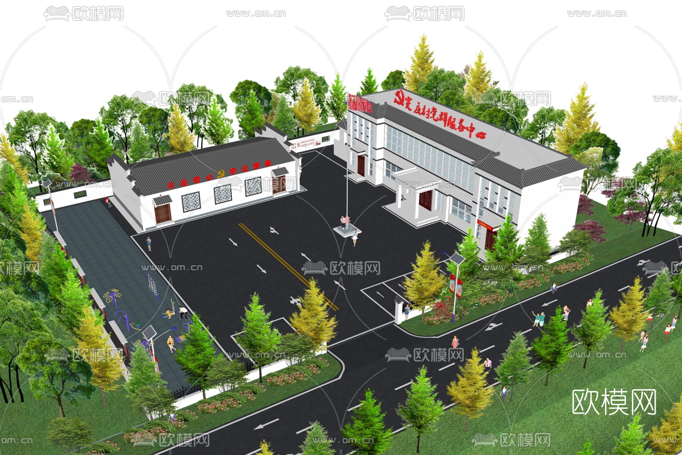 现代党群服务中心su模型下载