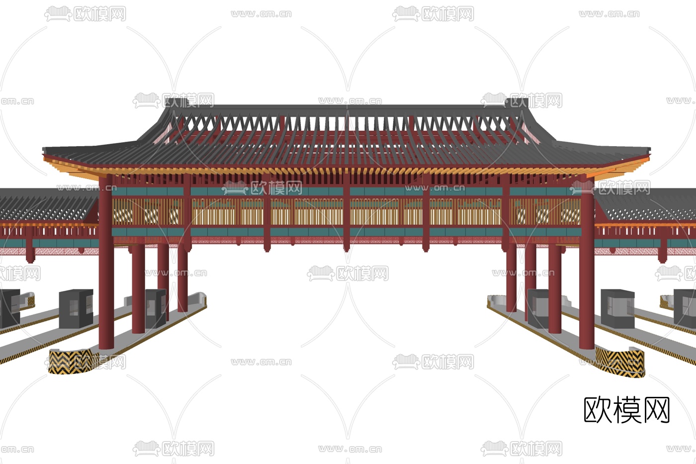 中式长廊su模型下载