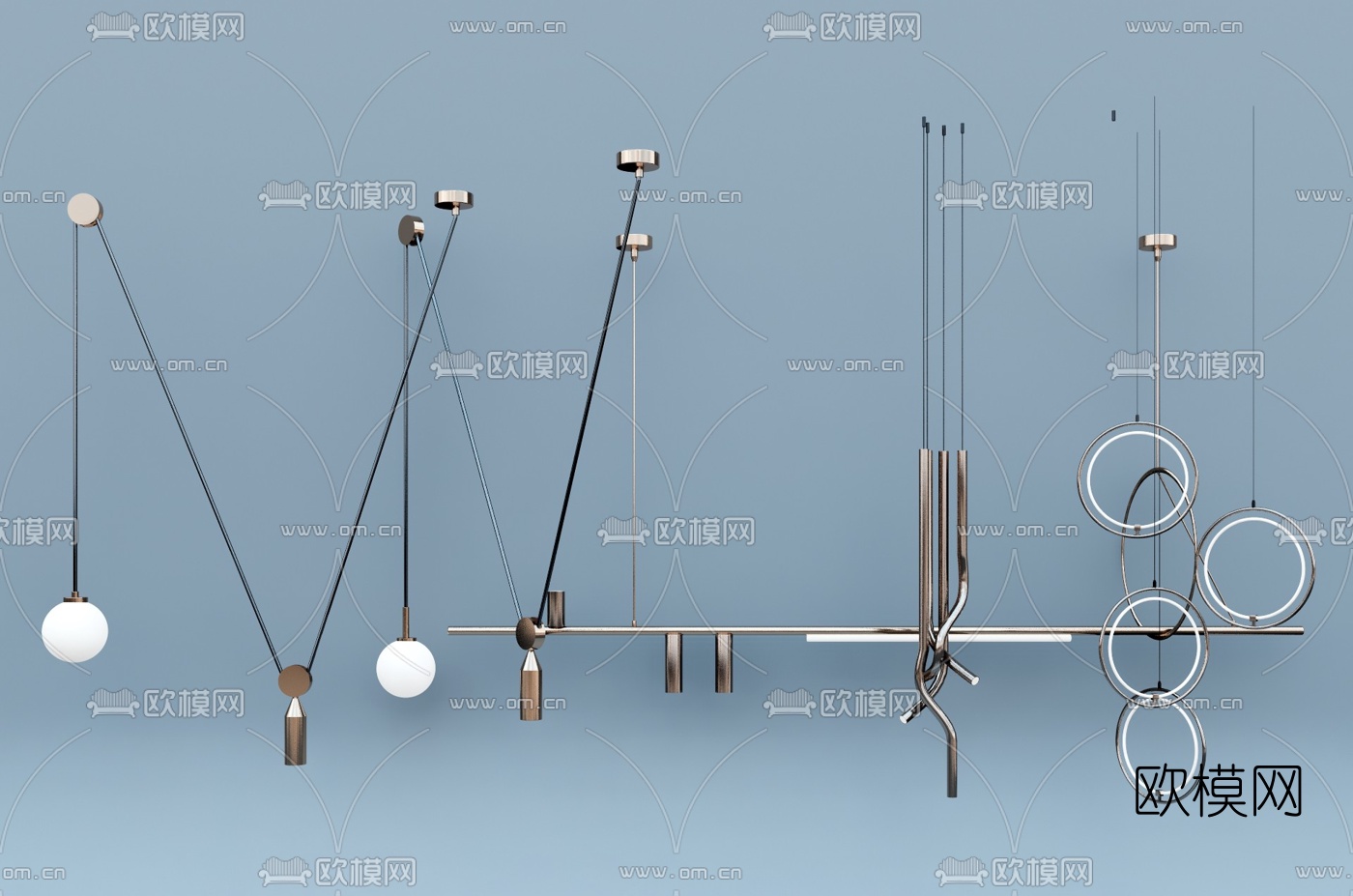 现代金属吊灯su模型下载（渲染图1）