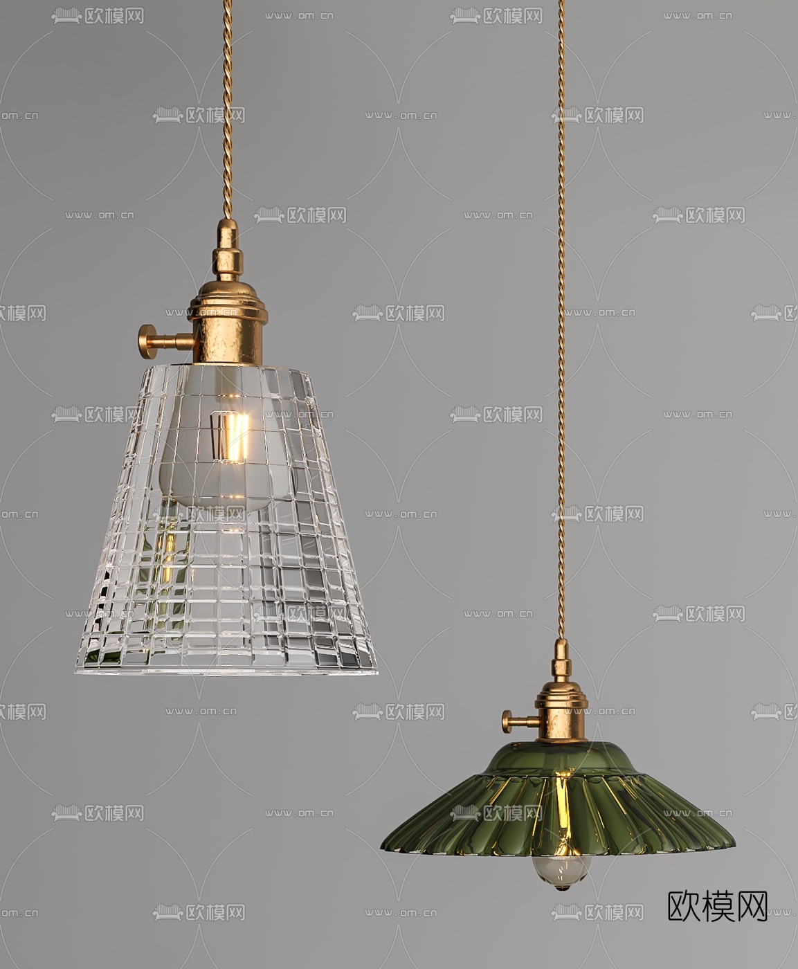 美式金属玻璃吊灯3d模型下载（渲染图2）