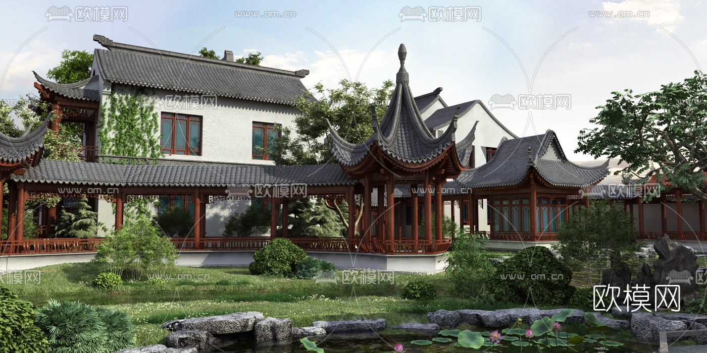 中式古建园林景观3d模型