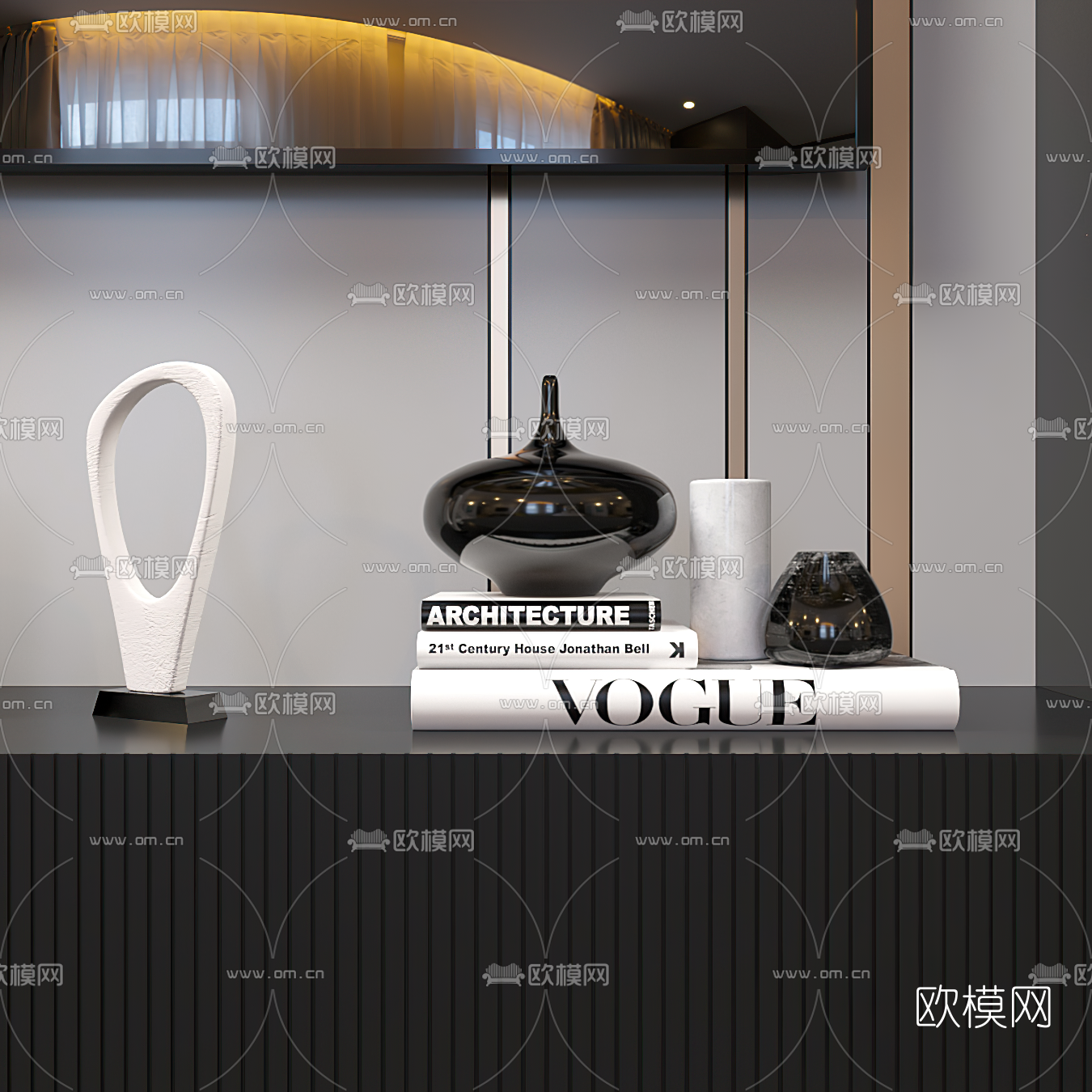 现代电视背景墙装饰柜3d模型