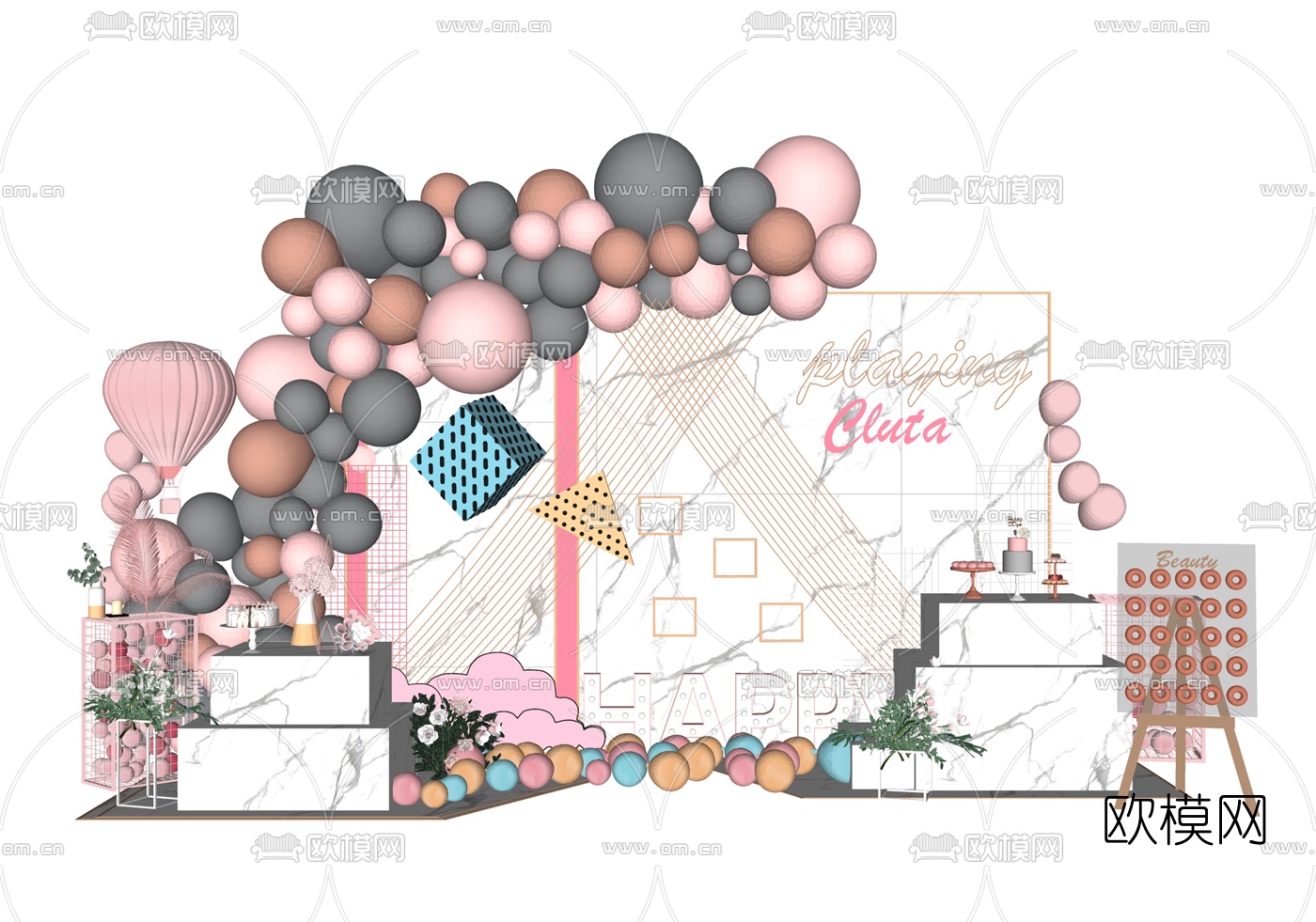 现代婚庆婚礼气球美陈合影区su模型下载