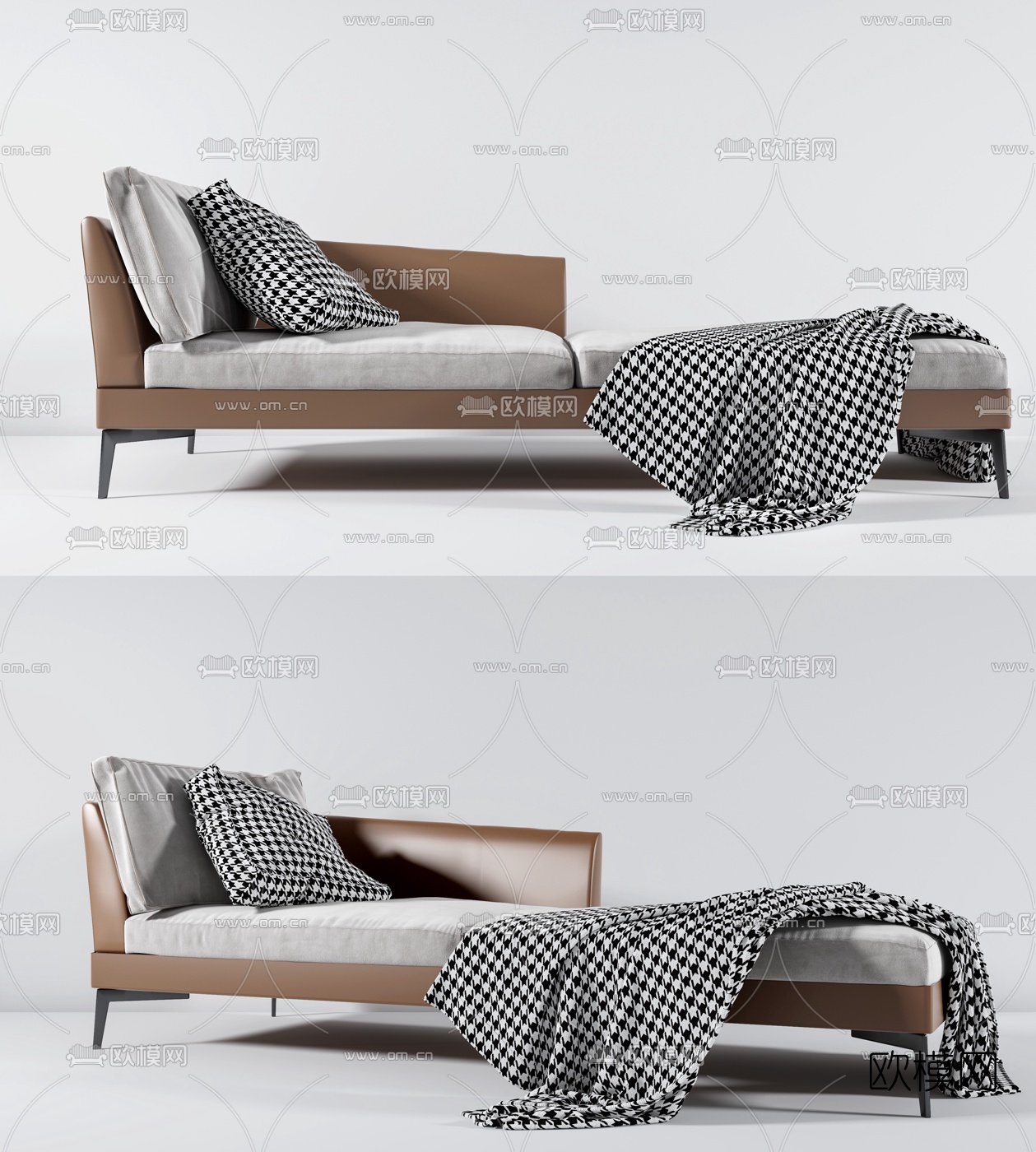 现代皮革贵妃椅3d模型下载（渲染图1）