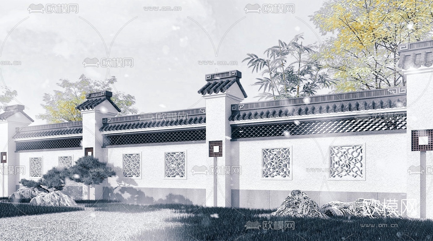 中式古建围墙3d模型