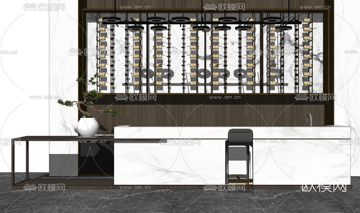 新中式服务水吧台su模型