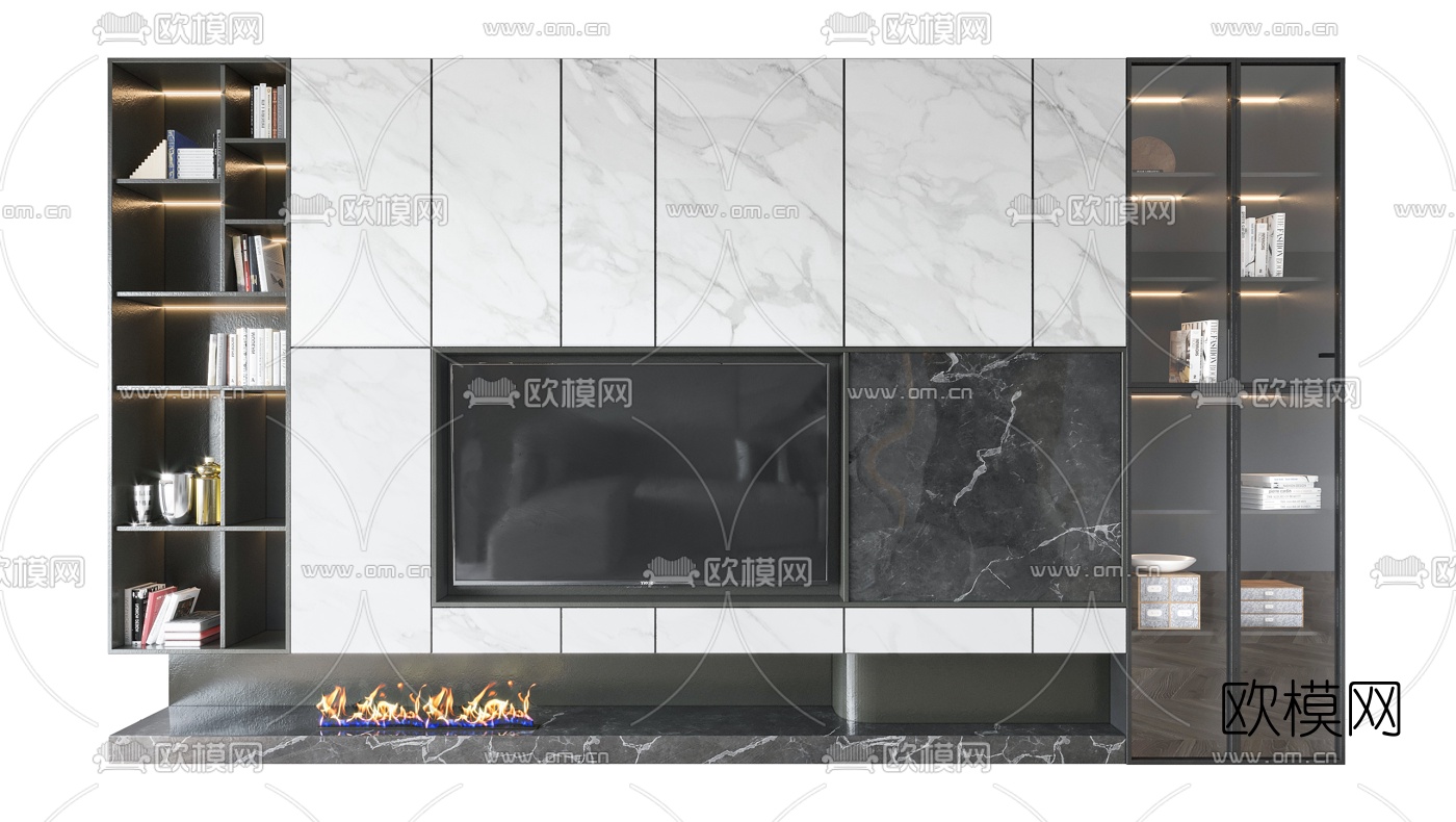 现代电视背景墙3d模型