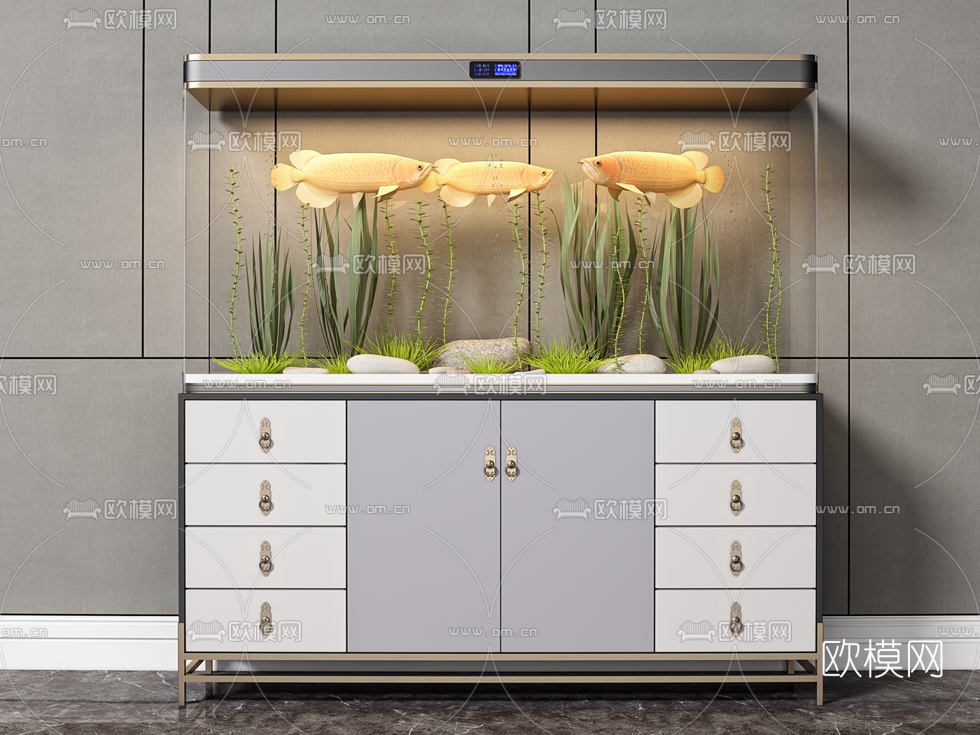 现代轻奢玻璃鱼缸3d模型下载