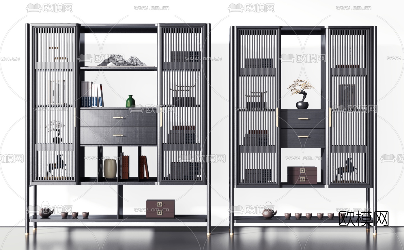 新中式实木博古架3d模型下载（渲染图1）