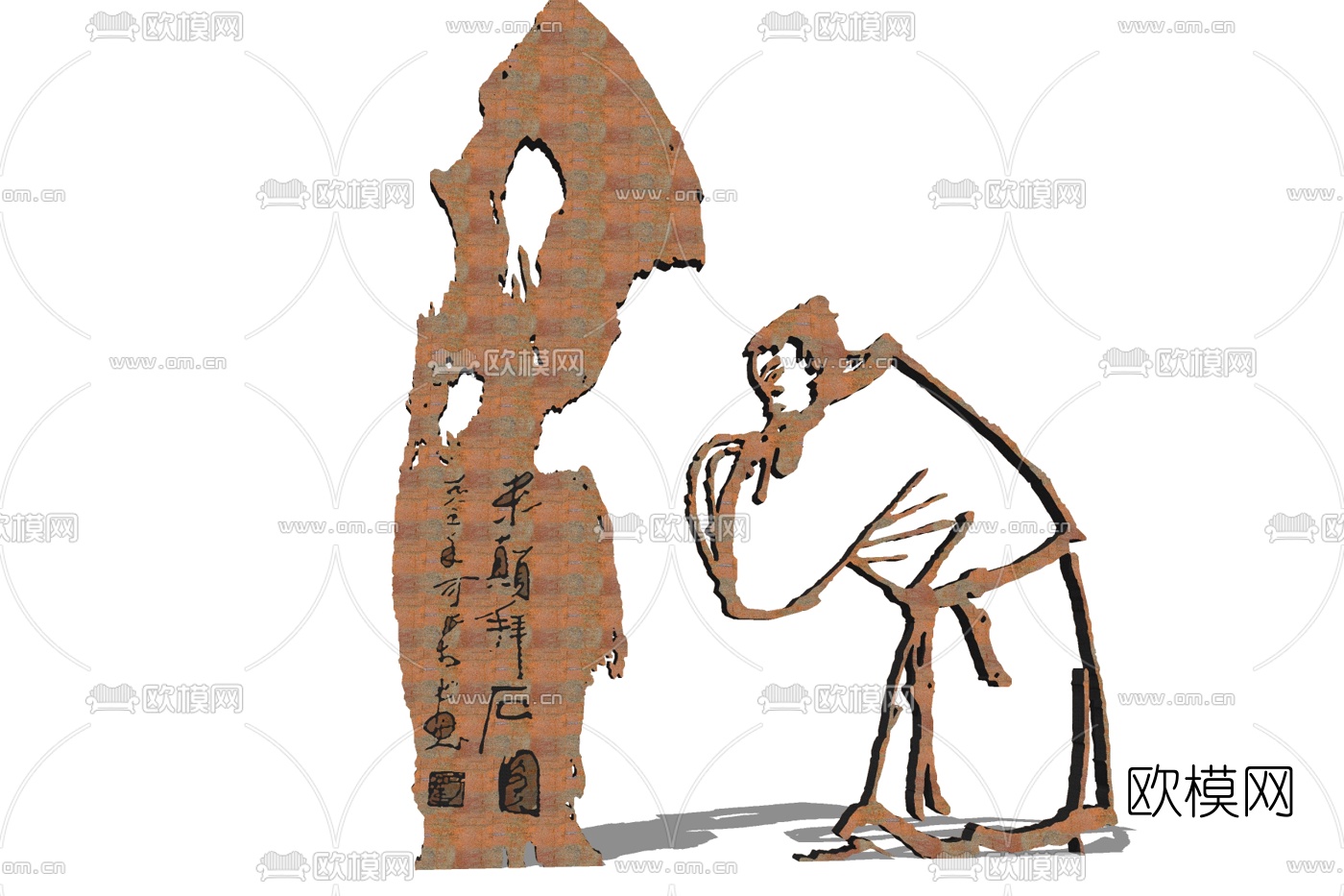 中式文学雕塑小品免费su模型下载