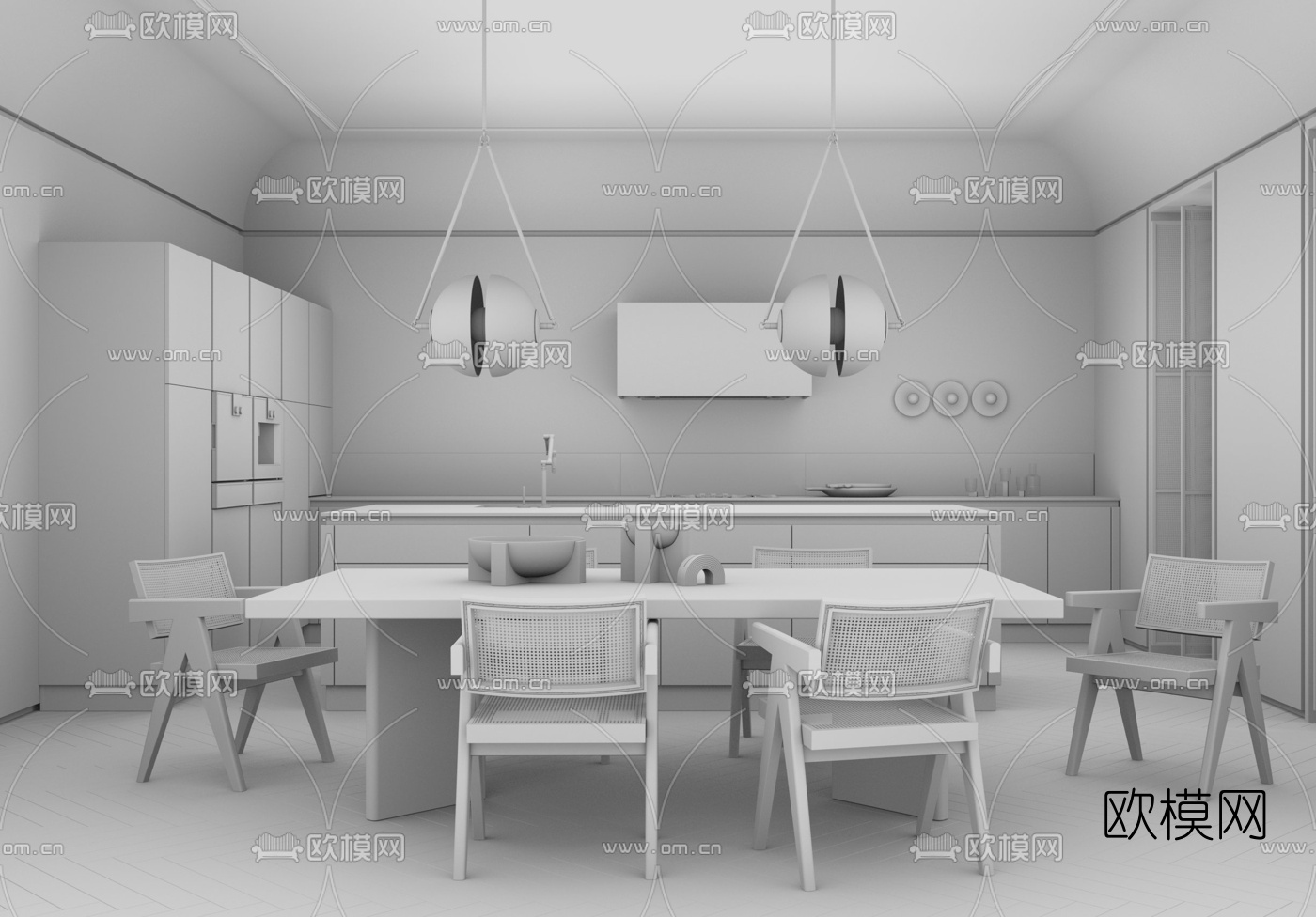 现代餐厅厨房su模型