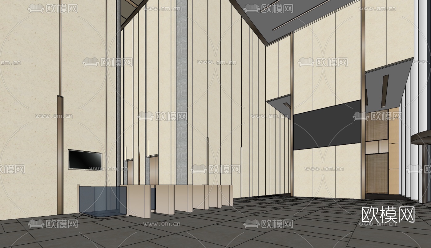 现代办公大堂su模型下载（渲染图1）