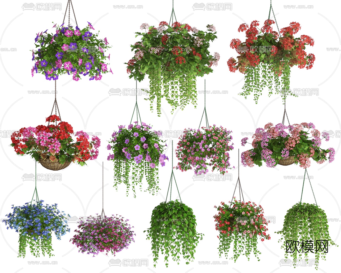 现代喇叭花吊篮花卉花篮3d模型