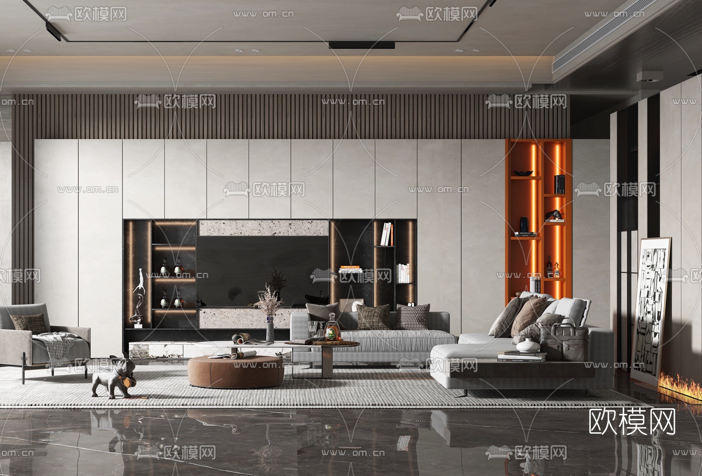 现代布艺沙发组合背景墙3d模型