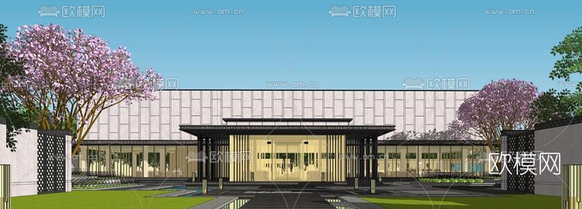 新中式售楼处外观su模型