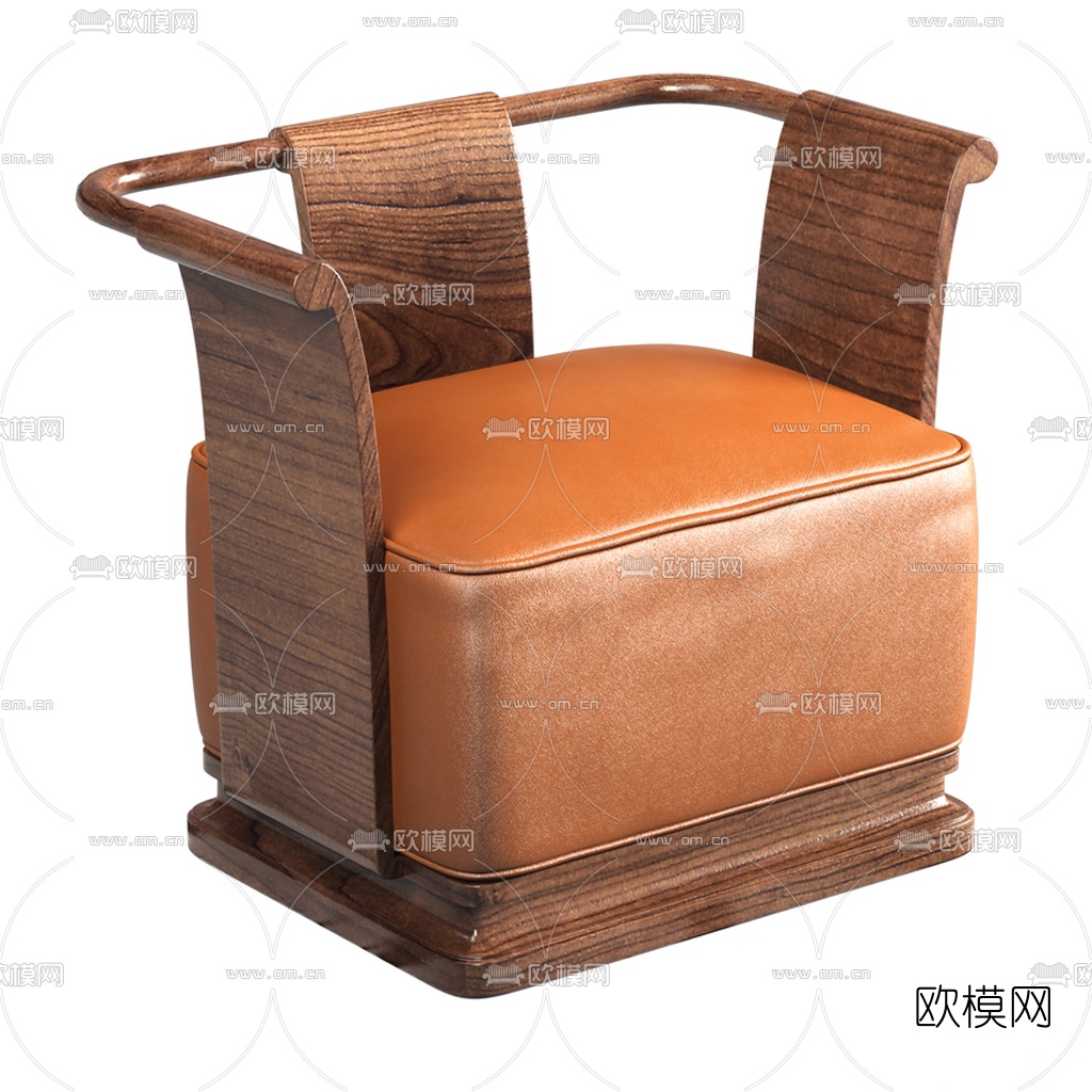 新中式实木单人沙发3d模型
