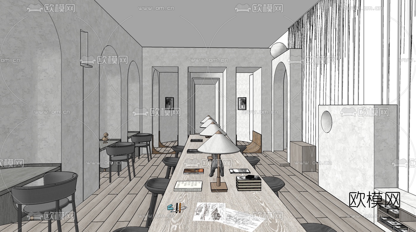 现代敞开式办公室su模型下载（渲染图2）