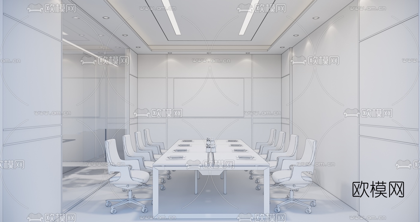 现代会议室su模型下载（渲染图2）