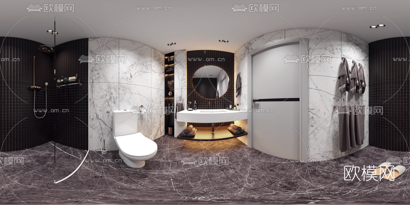 现代卫生间浴室vr全景3d模型